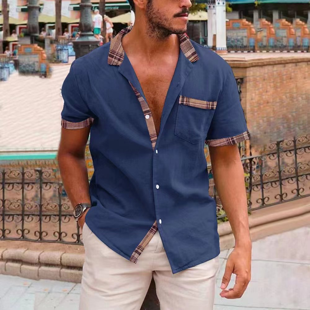 Kurzarmhemd | Freizeithemd | Polohemd | Herrenhemd-Blau-S-Chaps Herrenmode