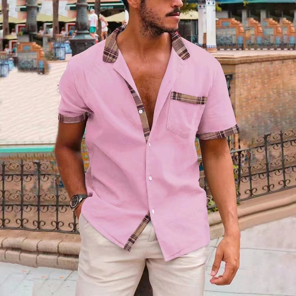Kurzarmhemd | Freizeithemd | Polohemd | Herrenhemd-Rosa-S-Chaps Herrenmode