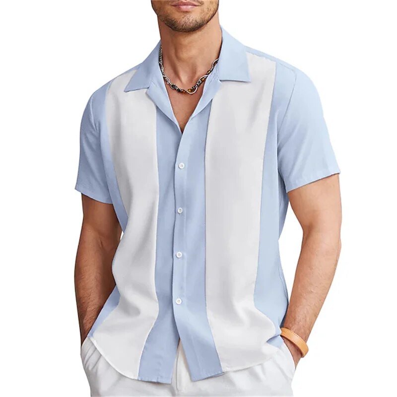 Kurzarmhemd | Gestreift | Button-Up | Sommerhemd | Herrenhemden-Blau-M-Chaps Herrenmode