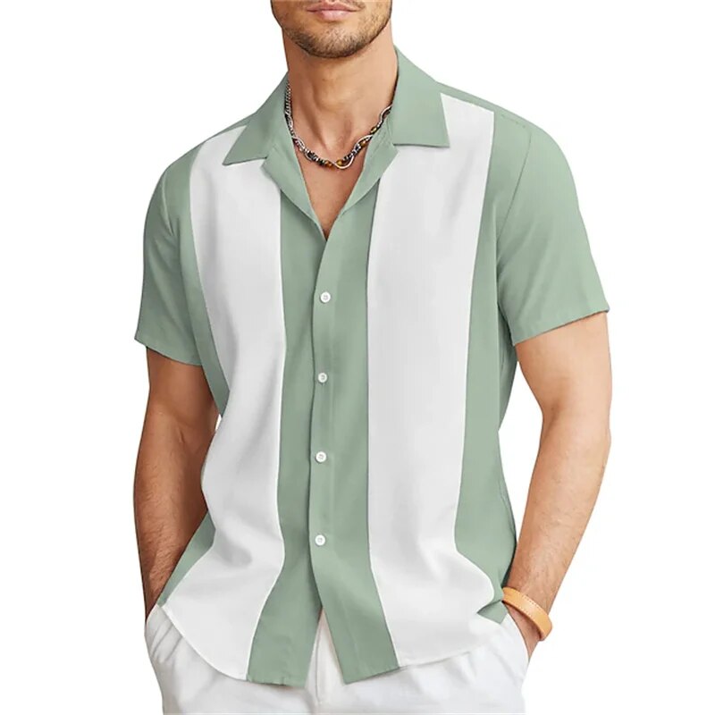 Kurzarmhemd | Gestreift | Button-Up | Sommerhemd | Herrenhemden-Grün-M-Chaps Herrenmode