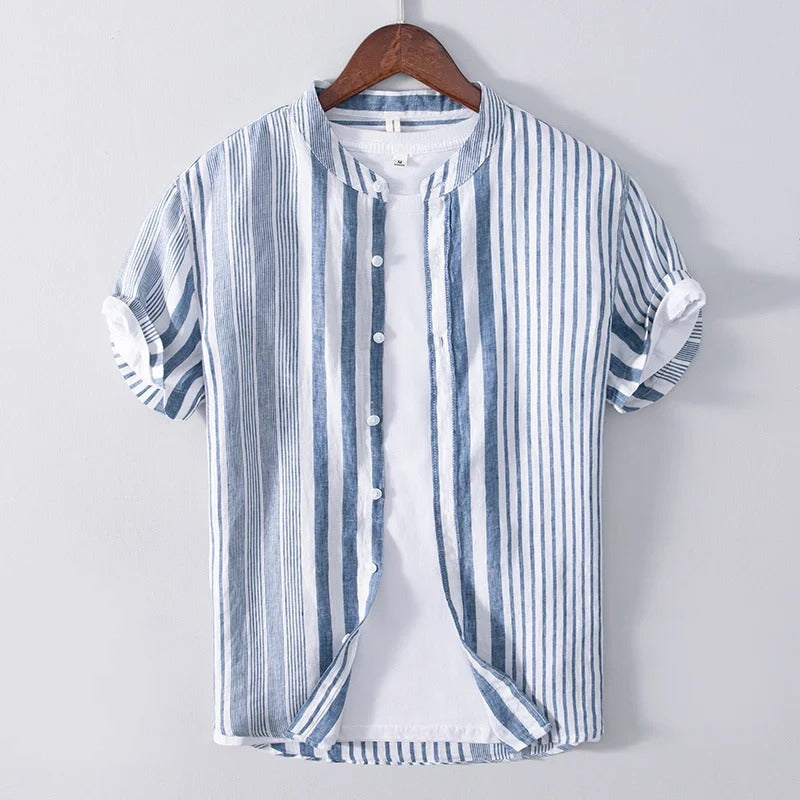 Kurzarmhemd | Gestreift | Leinen | Hemd mit Knöpfen | Herrenhemden-Chaps Herrenmode
