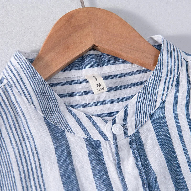 Kurzarmhemd | Gestreift | Leinen | Hemd mit Knöpfen | Herrenhemden-Chaps Herrenmode