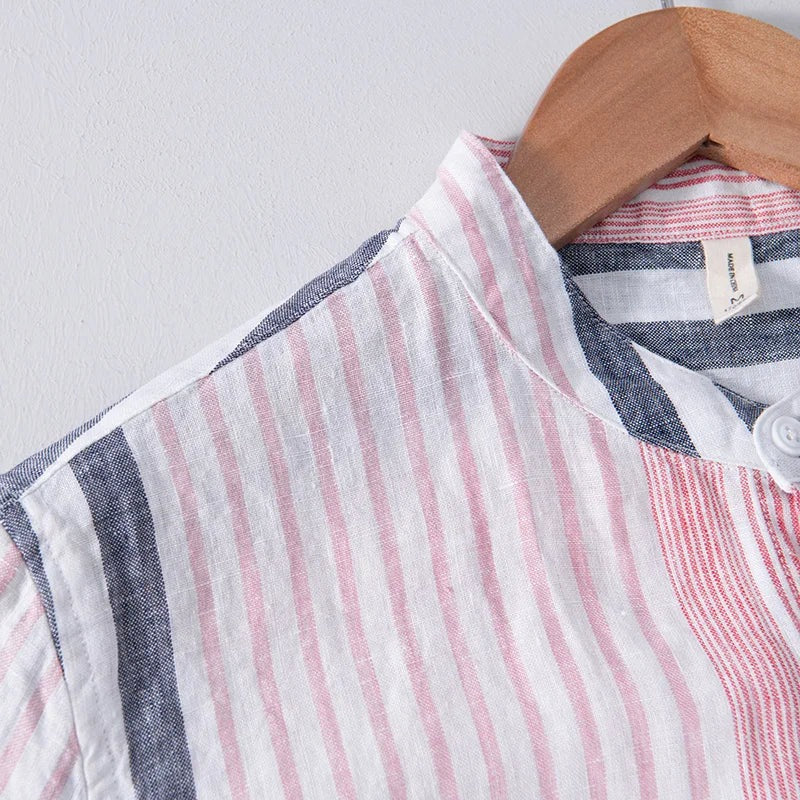 Kurzarmhemd | Gestreift | Leinen | Hemd mit Knöpfen | Herrenhemden-Chaps Herrenmode
