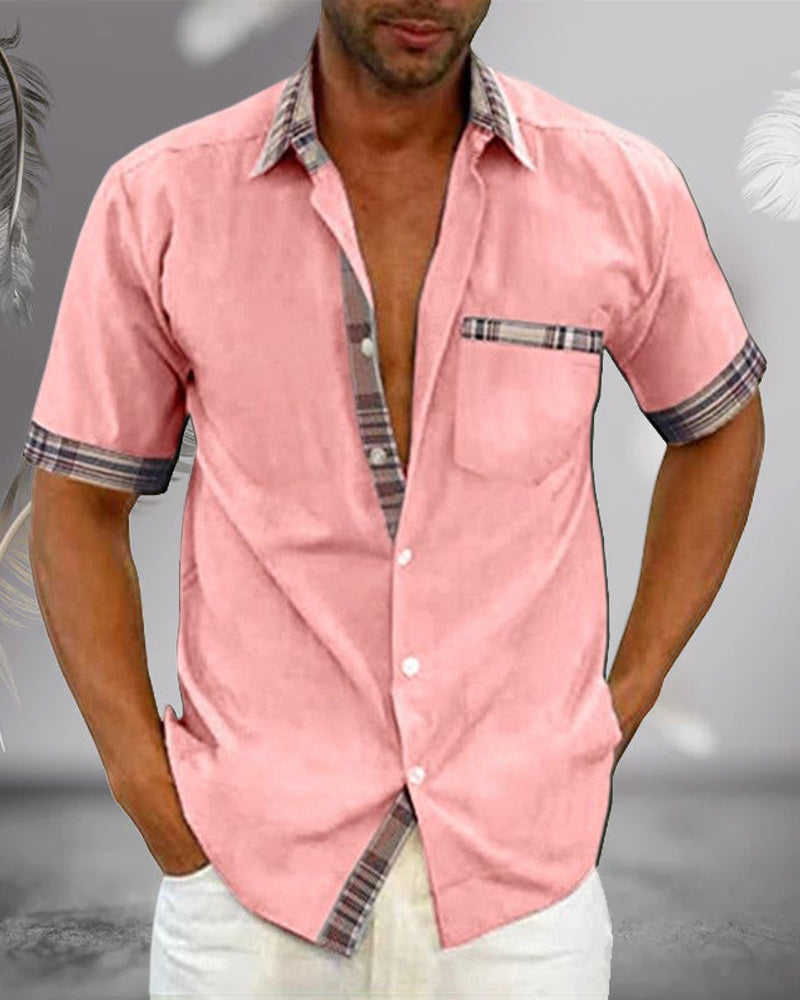 Kurzarmhemd – Herren-Freizeithemd mit Umlegekragen und Knopfleiste-Rosa-S-Chaps Herrenmode