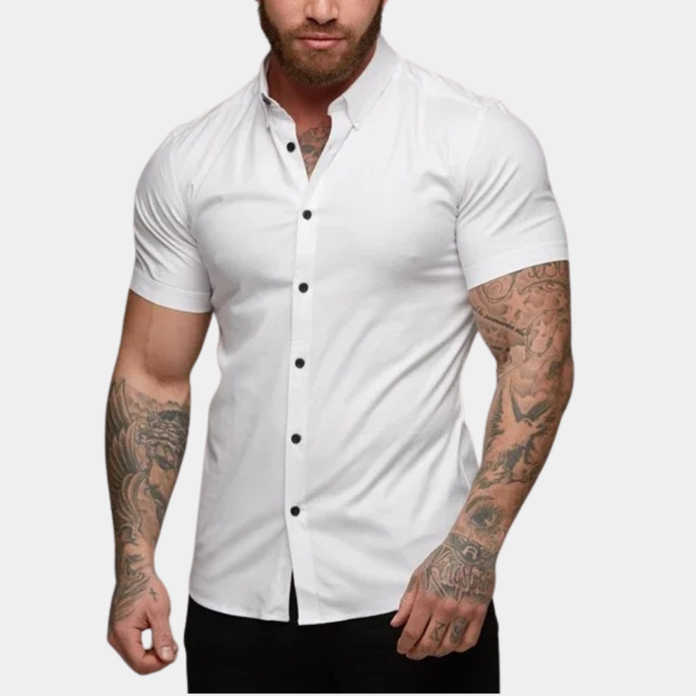 Kurzarmhemd - Kragen - Sommer - Hemd zum Knöpfen - Herrenhemd-Weiß-M-Chaps Herrenmode