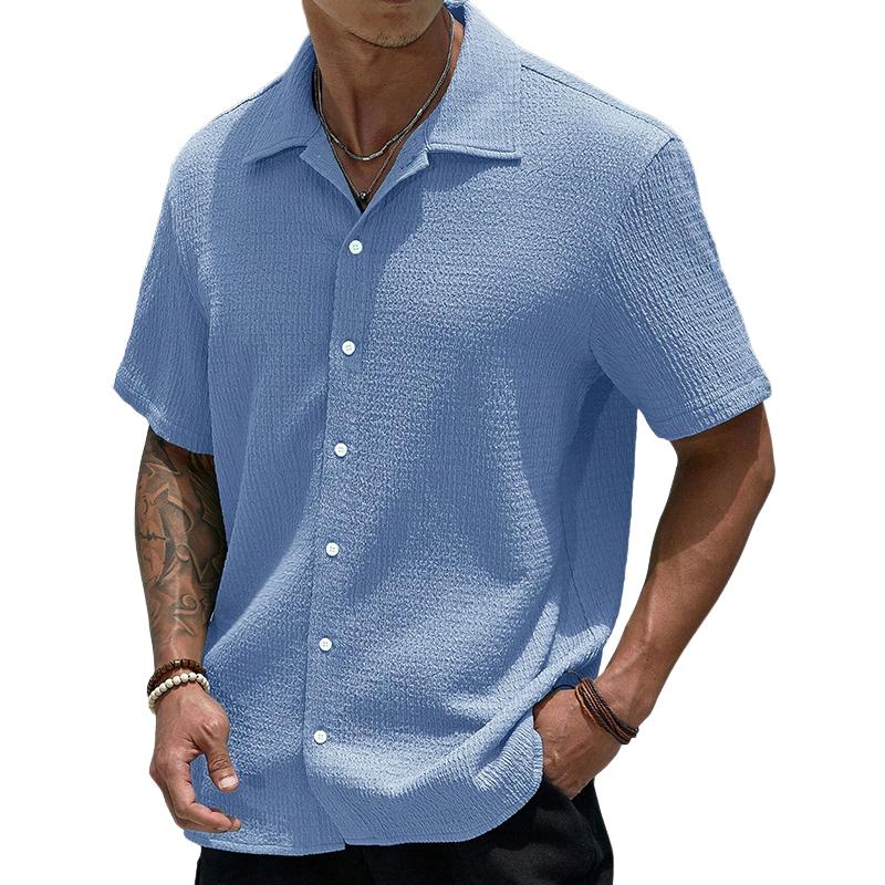 Kurzarmhemd | Lässig | Lockere Passform | Hemd mit Knöpfen | Herrenhemden-Blau-S-Chaps Herrenmode