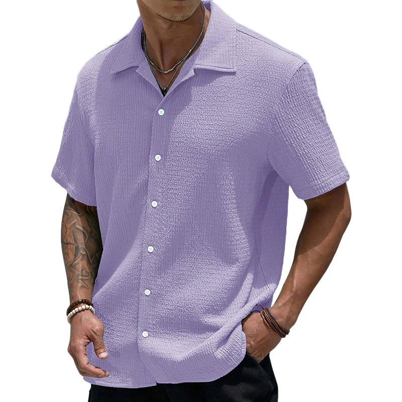 Kurzarmhemd | Lässig | Lockere Passform | Hemd mit Knöpfen | Herrenhemden-Violett-S-Chaps Herrenmode