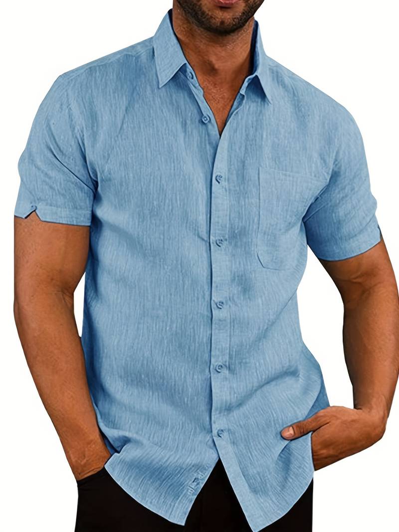 Kurzarmhemd – Leichtes Herrenhemd mit Kragen und Knöpfen-Blau-XS-Chaps Herrenmode