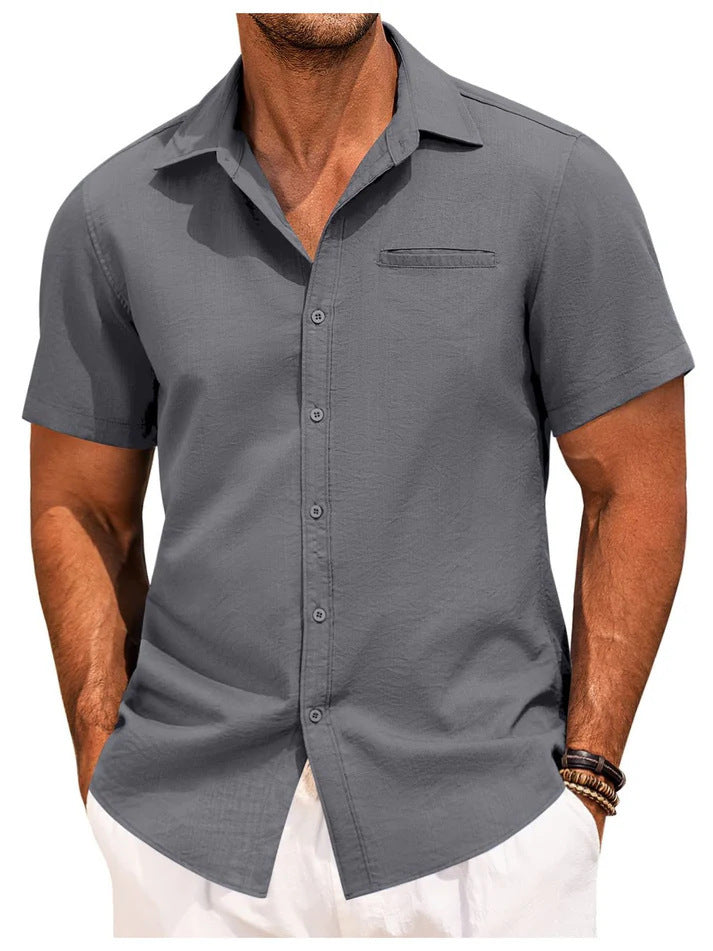 Kurzarmhemd – Leichtes Herrenhemd mit Kragen und Knöpfen-Grau-M-Chaps Herrenmode