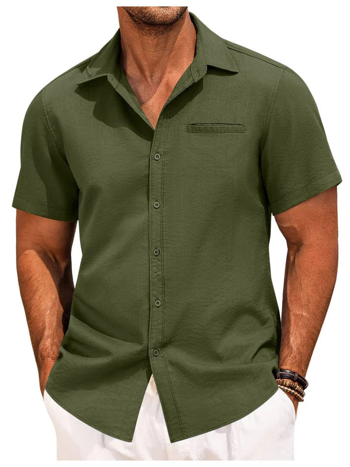 Kurzarmhemd – Leichtes Herrenhemd mit Kragen und Knöpfen-Grün-M-Chaps Herrenmode