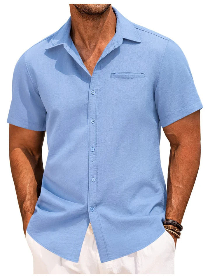 Kurzarmhemd – Leichtes Herrenhemd mit Kragen und Knöpfen-Hellblau-M-Chaps Herrenmode