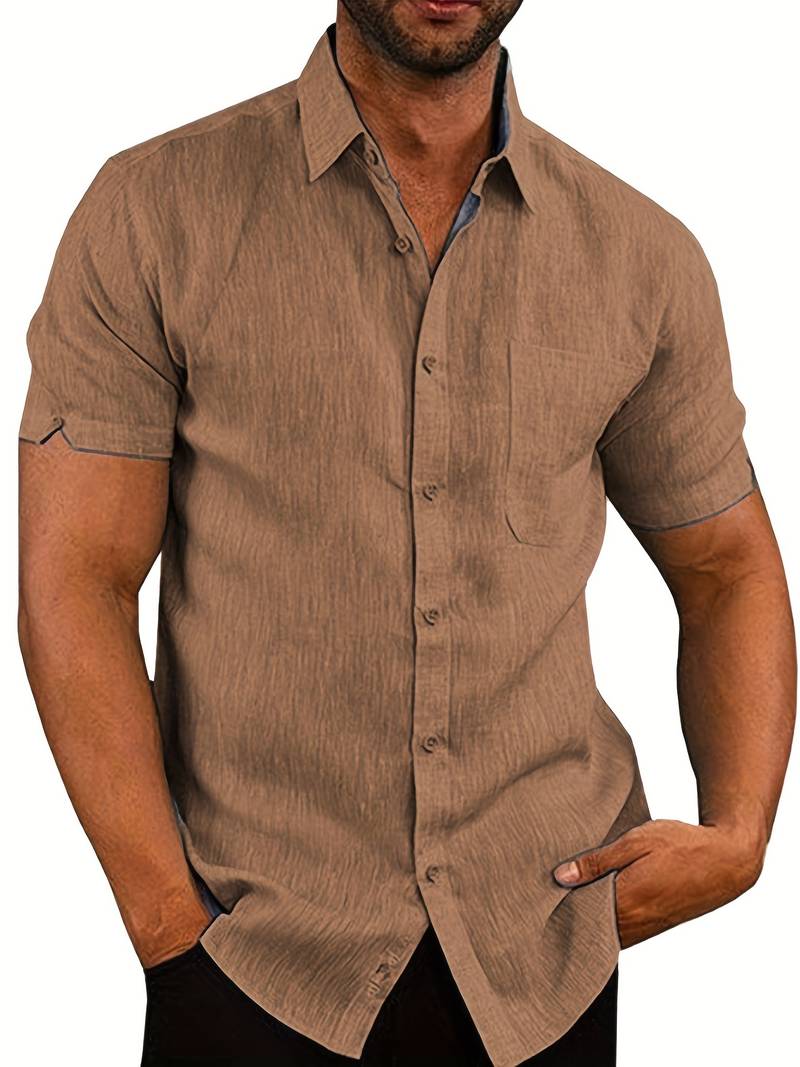 Kurzarmhemd – Leichtes Herrenhemd mit Kragen und Knöpfen-Khaki-XS-Chaps Herrenmode