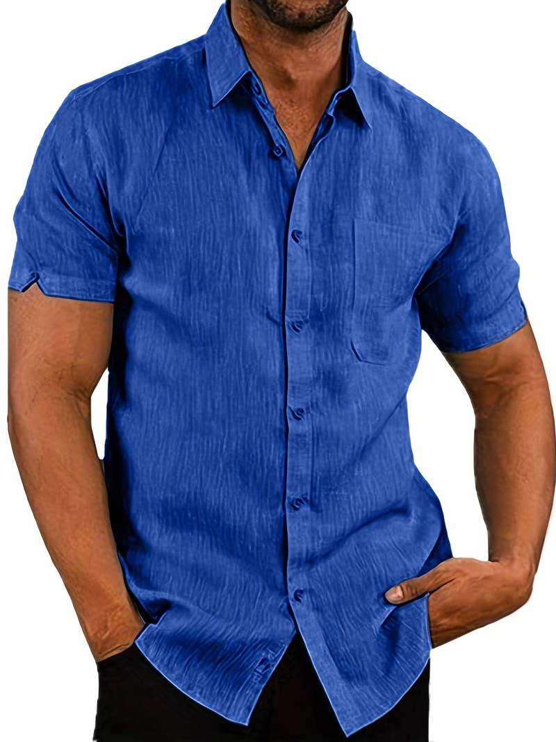 Kurzarmhemd – Leichtes Herrenhemd mit Kragen und Knöpfen-Lebendiges Blau-XS-Chaps Herrenmode
