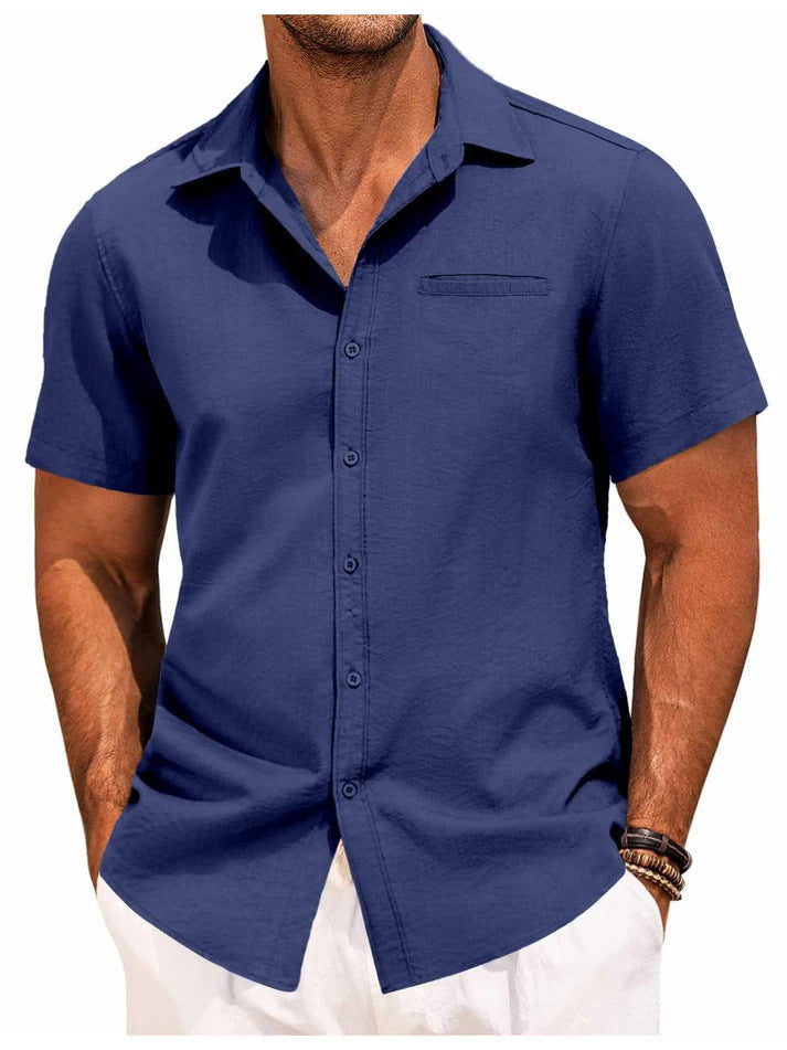 Kurzarmhemd – Leichtes Herrenhemd mit Kragen und Knöpfen-Marineblau-M-Chaps Herrenmode