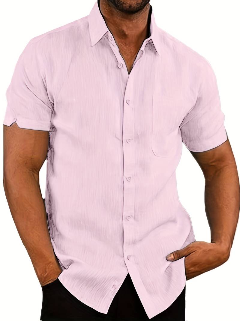 Kurzarmhemd – Leichtes Herrenhemd mit Kragen und Knöpfen-Rosa-XS-Chaps Herrenmode