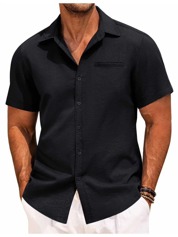 Kurzarmhemd – Leichtes Herrenhemd mit Kragen und Knöpfen-Schwarz-M-Chaps Herrenmode