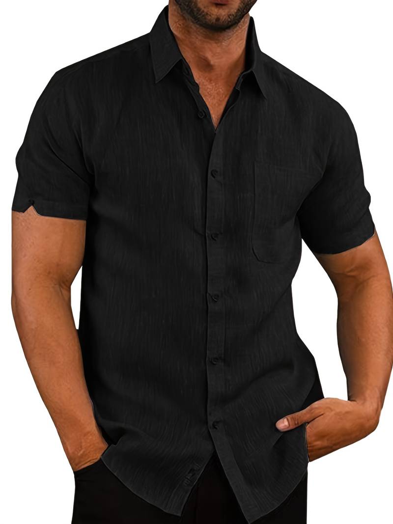 Kurzarmhemd – Leichtes Herrenhemd mit Kragen und Knöpfen-Schwarz-XS-Chaps Herrenmode