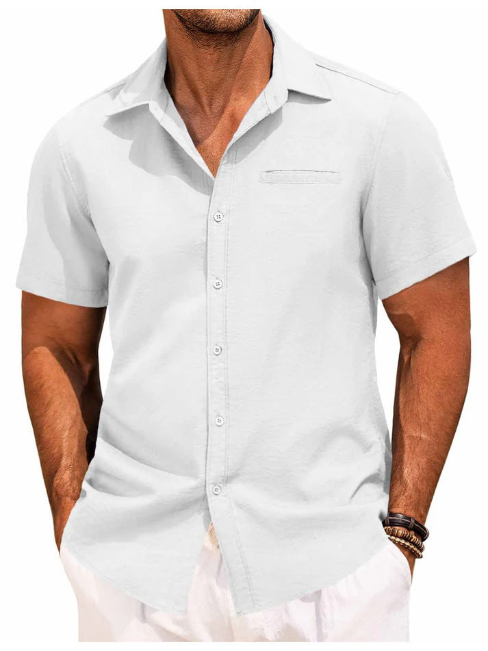Kurzarmhemd – Leichtes Herrenhemd mit Kragen und Knöpfen-Weiß-M-Chaps Herrenmode