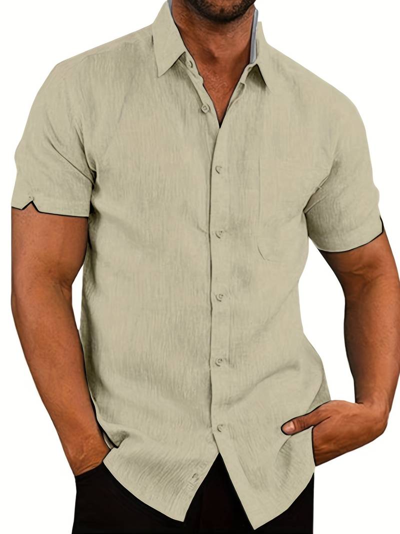Kurzarmhemd – Leichtes Herrenhemd mit Kragen und Knöpfen-Weizenfarben-XS-Chaps Herrenmode