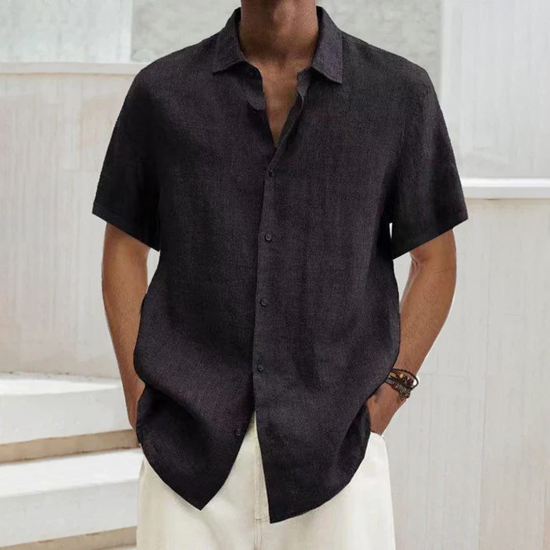 Kurzarmhemd – Leichtes, locker sitzendes Herrenhemd mit Knöpfen für den Sommer-Schwarz-S-Chaps Herrenmode