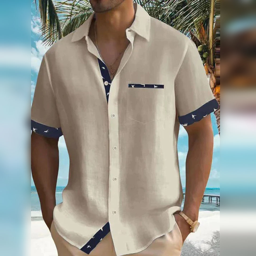 Kurzarmhemd | Leichtgewicht | Hemd mit Kragen | Hemd mit Knopfleiste | Herren Sommerhemden-Khaki-M-Chaps Herrenmode