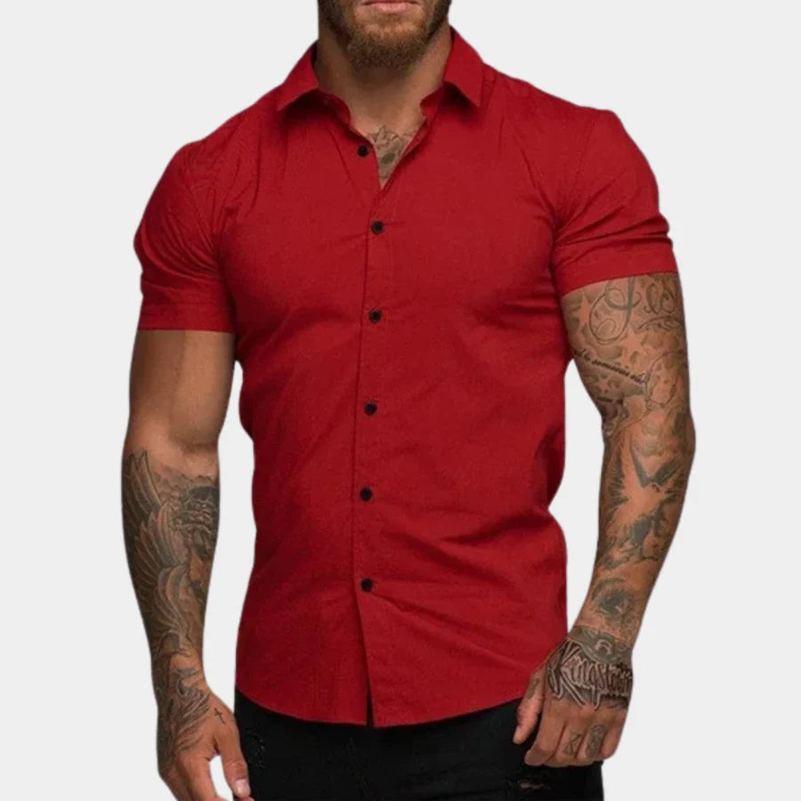 Kurzarmhemd | Slim Fit | Umlegekragen | Hemd mit Knöpfen | Herrenhemd-Rot-M-Chaps Herrenmode