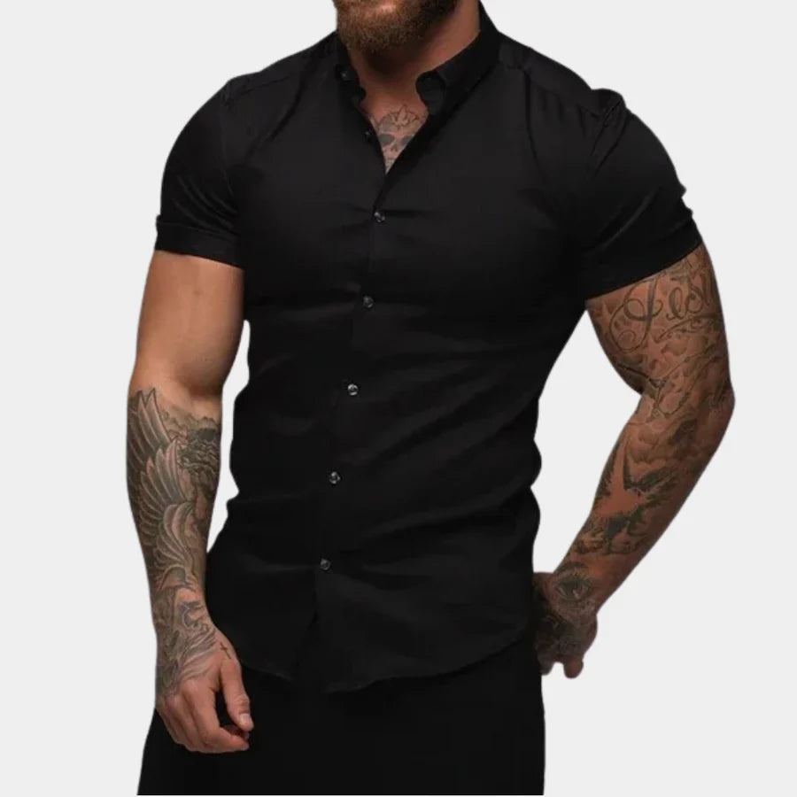 Kurzarmhemd | Slim Fit | Umlegekragen | Hemd mit Knöpfen | Herrenhemd-Schwarz-M-Chaps Herrenmode