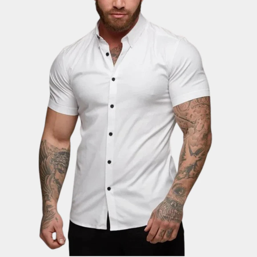 Kurzarmhemd | Slim Fit | Umlegekragen | Hemd mit Knöpfen | Herrenhemd-Weiß-M-Chaps Herrenmode