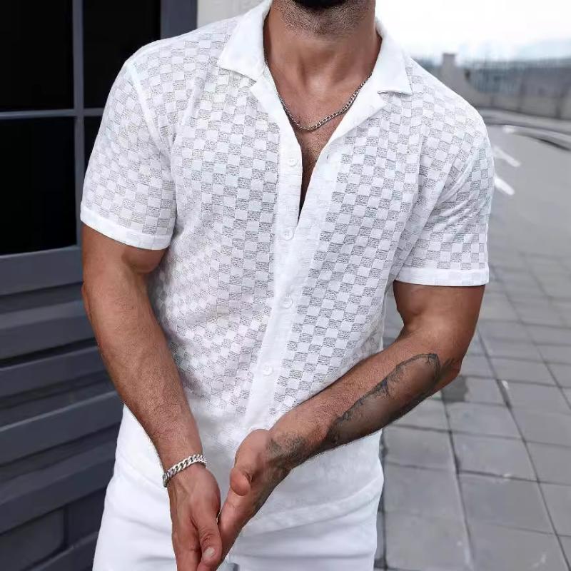 Kurzarmhemd | Weiß | Sommer | Hemd mit Knöpfen | Herrenhemden-Weiß-S-Chaps Herrenmode