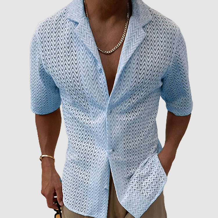 Kurzarmhemd – atmungsaktives, schmal geschnittenes Sommerhemd mit Knopfleiste für Herren-Blau-S-Chaps Herrenmode