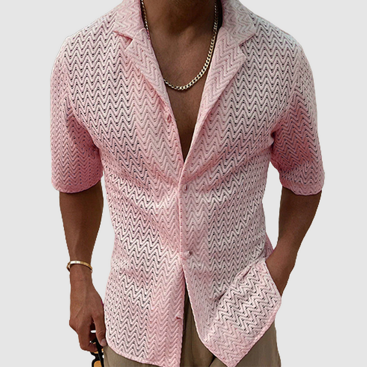 Kurzarmhemd – atmungsaktives, schmal geschnittenes Sommerhemd mit Knopfleiste für Herren-Rosa-S-Chaps Herrenmode
