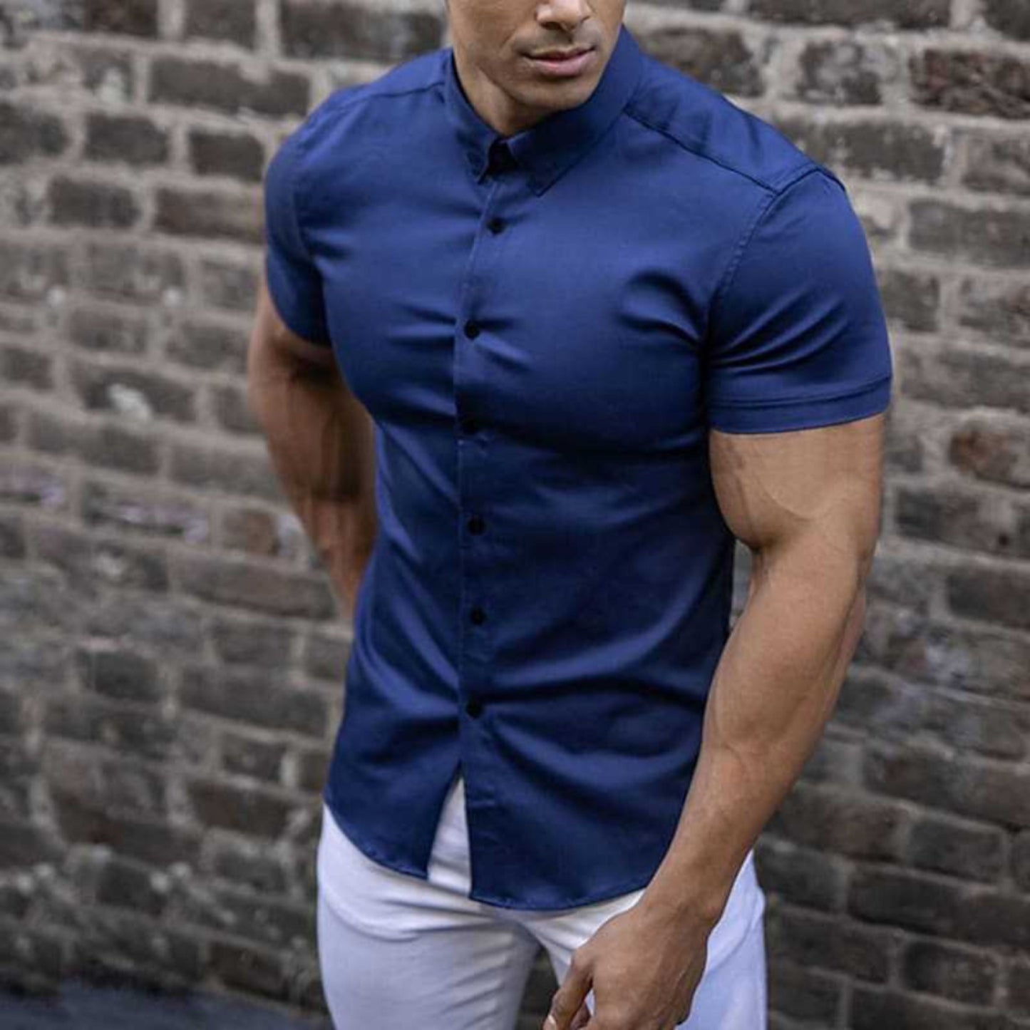 Kurzarmhemd – geknöpft – mit Kragen – Kurzarmhemd – Herrenhemden-Blau-M-Chaps Herrenmode