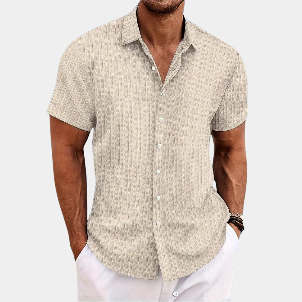 Kurzarmhemd – leichtes Sommerhemd mit Knöpfen für Herren-Beige-S-Chaps Herrenmode