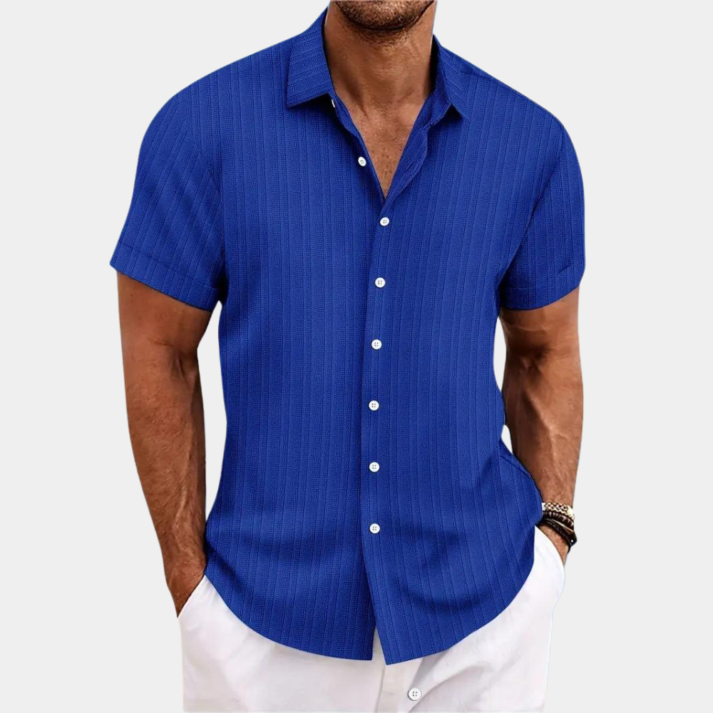 Kurzarmhemd – leichtes Sommerhemd mit Knöpfen für Herren-Blau-S-Chaps Herrenmode