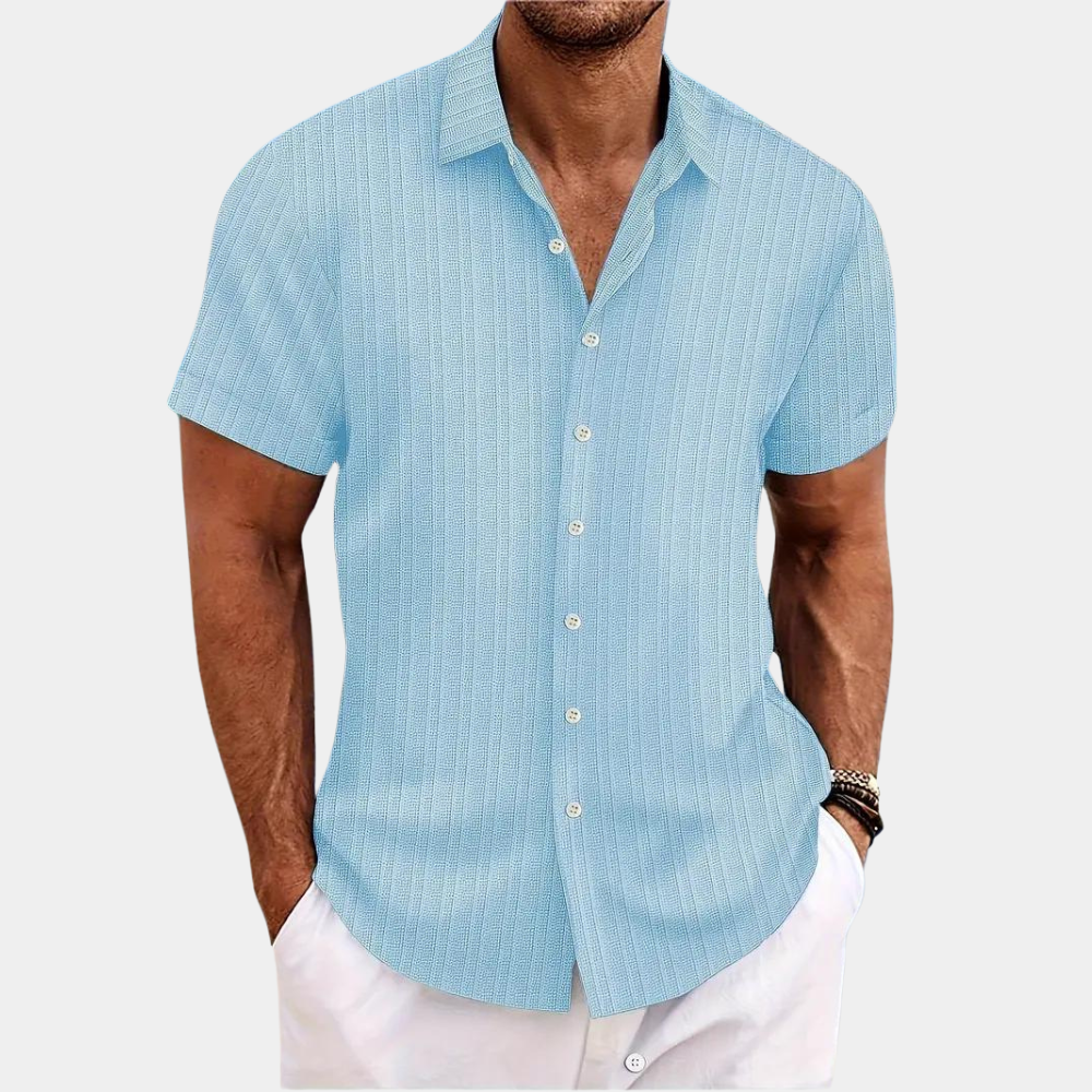 Kurzarmhemd – leichtes Sommerhemd mit Knöpfen für Herren-Hellblau-S-Chaps Herrenmode