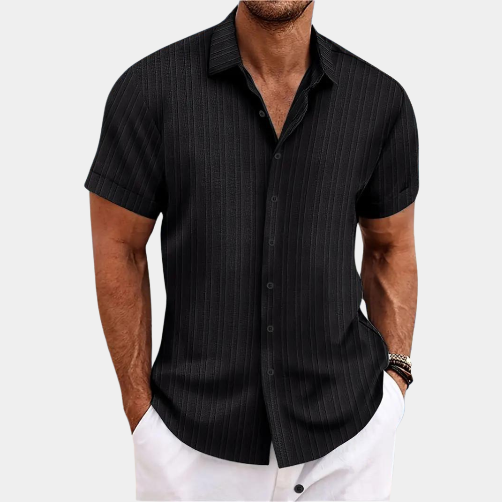 Kurzarmhemd – leichtes Sommerhemd mit Knöpfen für Herren-Schwarz-S-Chaps Herrenmode
