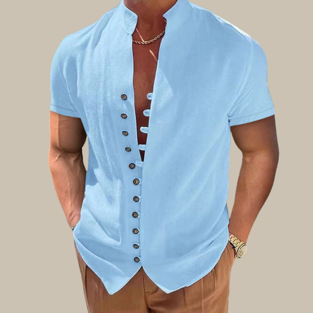 Kurzarmhemd – leichtes, atmungsaktives Sommerhemd mit Knopfleiste für Herren-Blau-S-Chaps Herrenmode