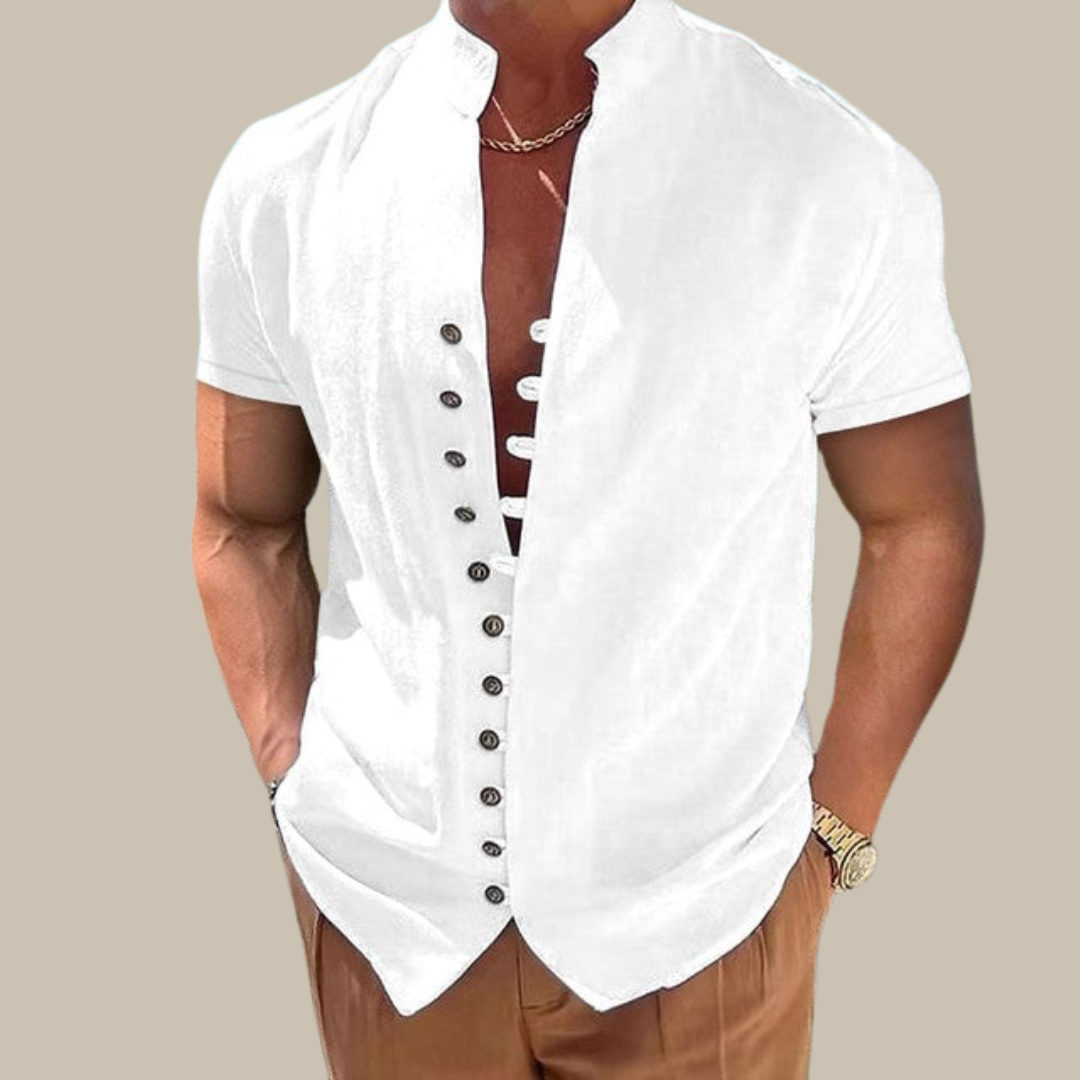 Kurzarmhemd – leichtes, atmungsaktives Sommerhemd mit Knopfleiste für Herren-Weiß-S-Chaps Herrenmode