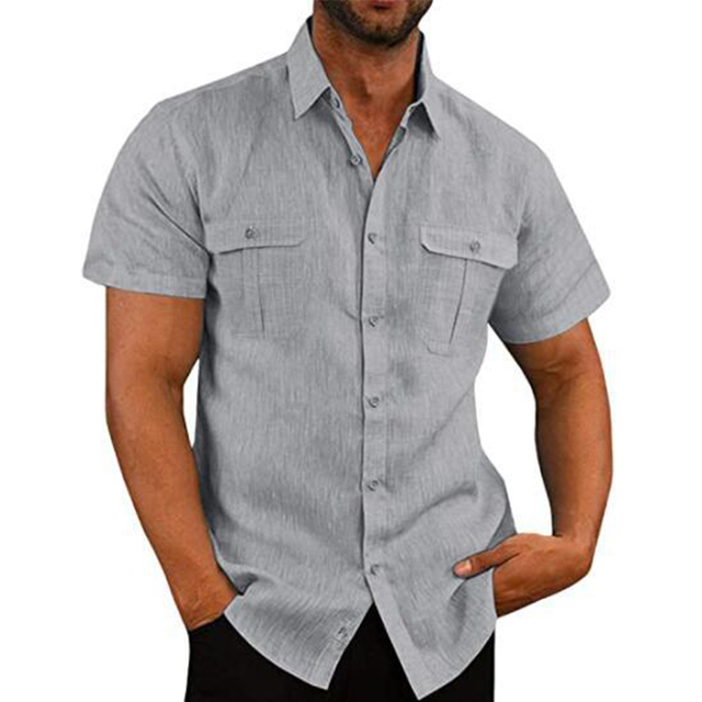 Kurzarmhemd – mit Knöpfen – Brusttaschen – Polohemd – Herrenhemden-Grau-M-Chaps Herrenmode