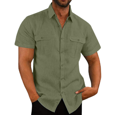 Kurzarmhemd – mit Knöpfen – Brusttaschen – Polohemd – Herrenhemden-Grün-M-Chaps Herrenmode