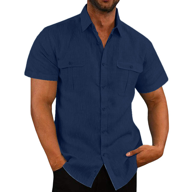 Kurzarmhemd – mit Knöpfen – Brusttaschen – Polohemd – Herrenhemden-Marineblau-M-Chaps Herrenmode