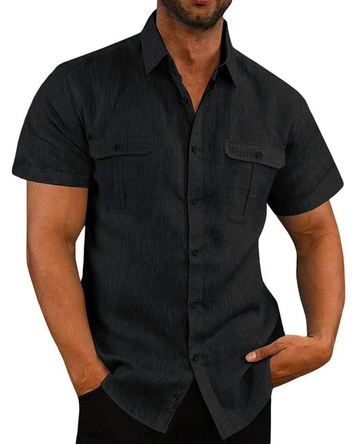Kurzarmhemd – mit Knöpfen – Brusttaschen – Polohemd – Herrenhemden-Schwarz-M-Chaps Herrenmode