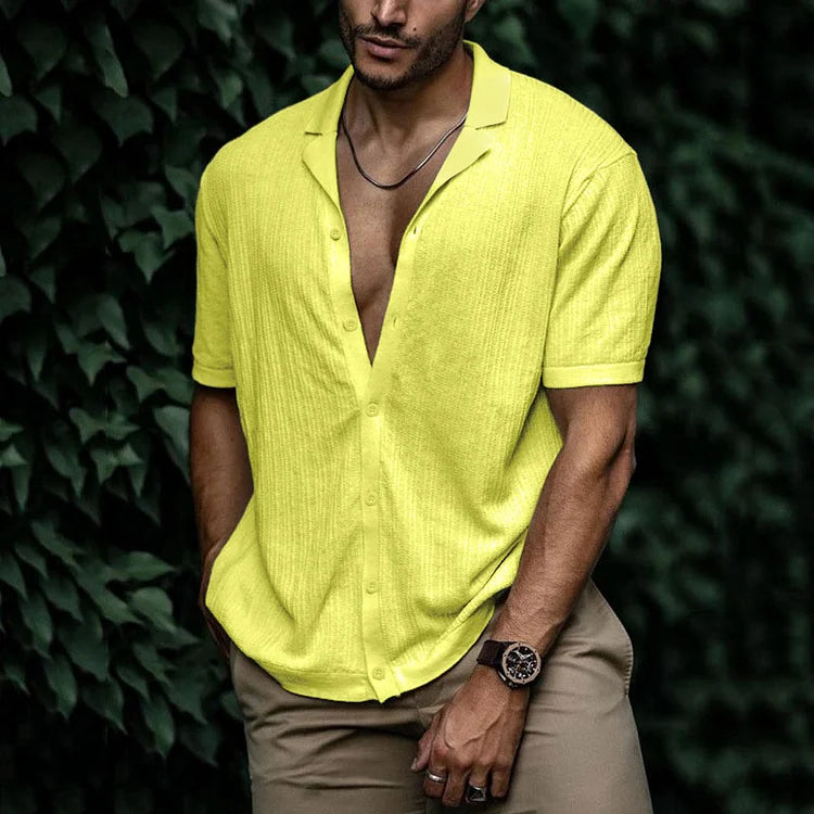 Kurzarmhemd mit Knopfleiste | Leicht | Lockere Passform | Poloshirt | Herrenhemden-Gelb-S-Chaps Herrenmode