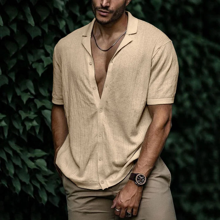 Kurzarmhemd mit Knopfleiste | Leicht | Lockere Passform | Poloshirt | Herrenhemden-Khaki-S-Chaps Herrenmode