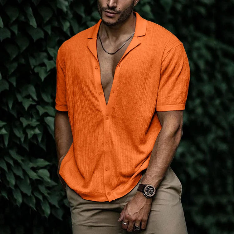 Kurzarmhemd mit Knopfleiste | Leicht | Lockere Passform | Poloshirt | Herrenhemden-Orange-S-Chaps Herrenmode
