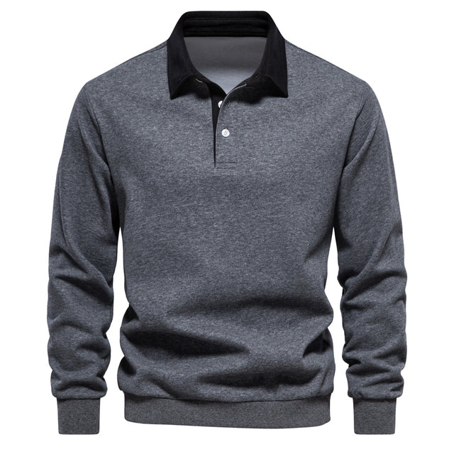 Langarm-Polo | Freizeit | Halbgeknöpft | Pullover-Polo | Herrenbekleidung-Grau-S-Chaps Herrenmode