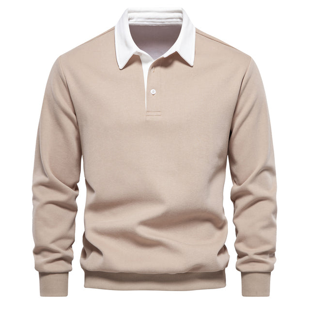 Langarm-Polo | Freizeit | Halbgeknöpft | Pullover-Polo | Herrenbekleidung-Khaki-S-Chaps Herrenmode
