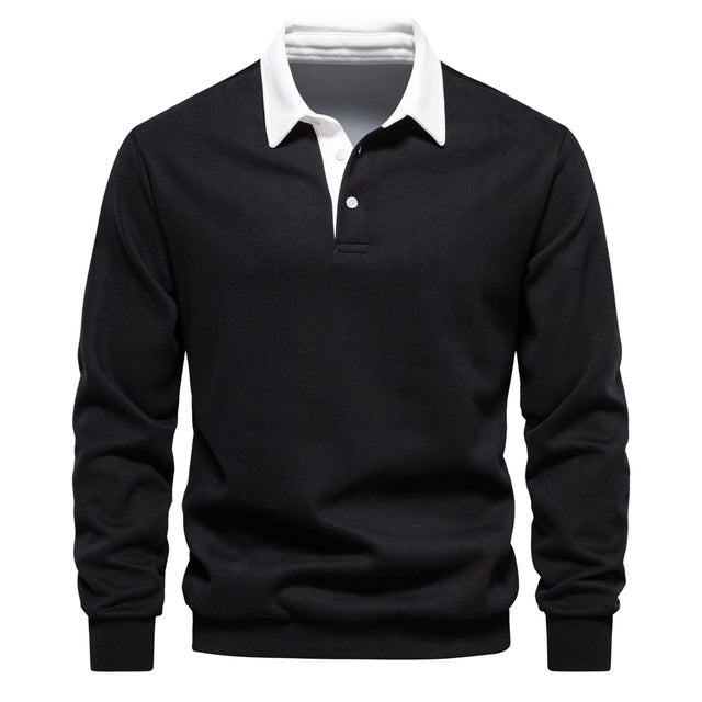 Langarm-Polo | Freizeit | Halbgeknöpft | Pullover-Polo | Herrenbekleidung-Schwarz-S-Chaps Herrenmode