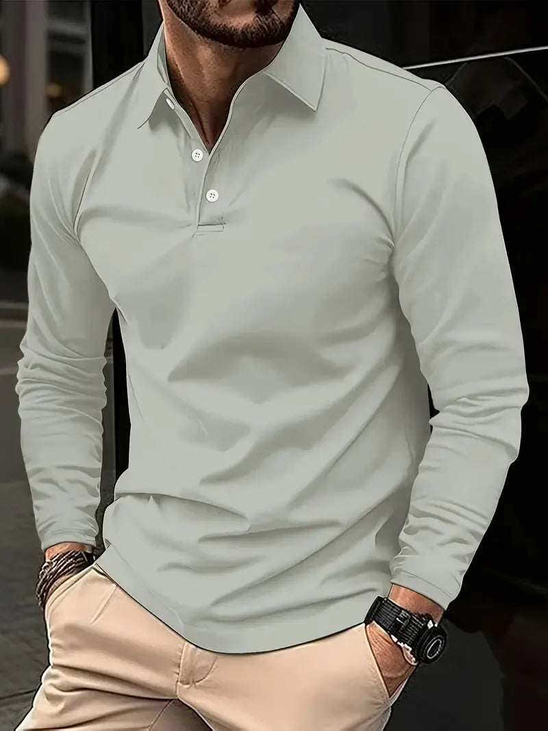 Langarm-Polohemd – Atmungsaktiv – Halbgeknöpft – Polohemd – Herrenhemden-Grau-S-Chaps Herrenmode