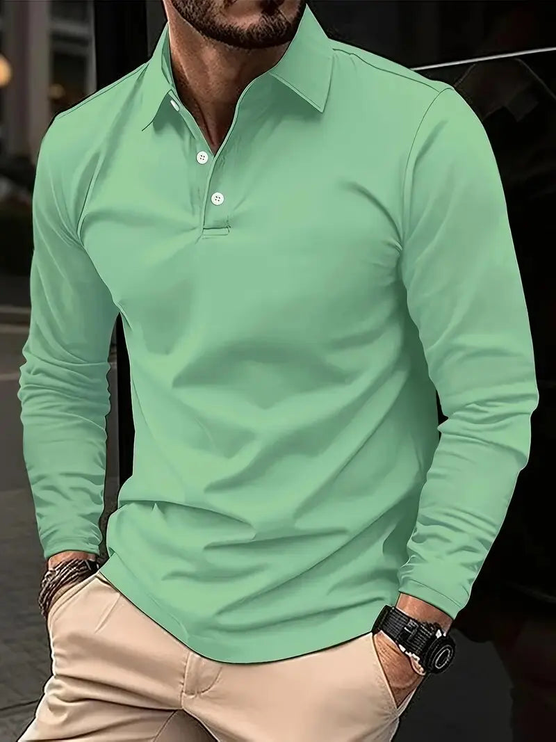 Langarm-Polohemd – Atmungsaktiv – Halbgeknöpft – Polohemd – Herrenhemden-Grün-S-Chaps Herrenmode